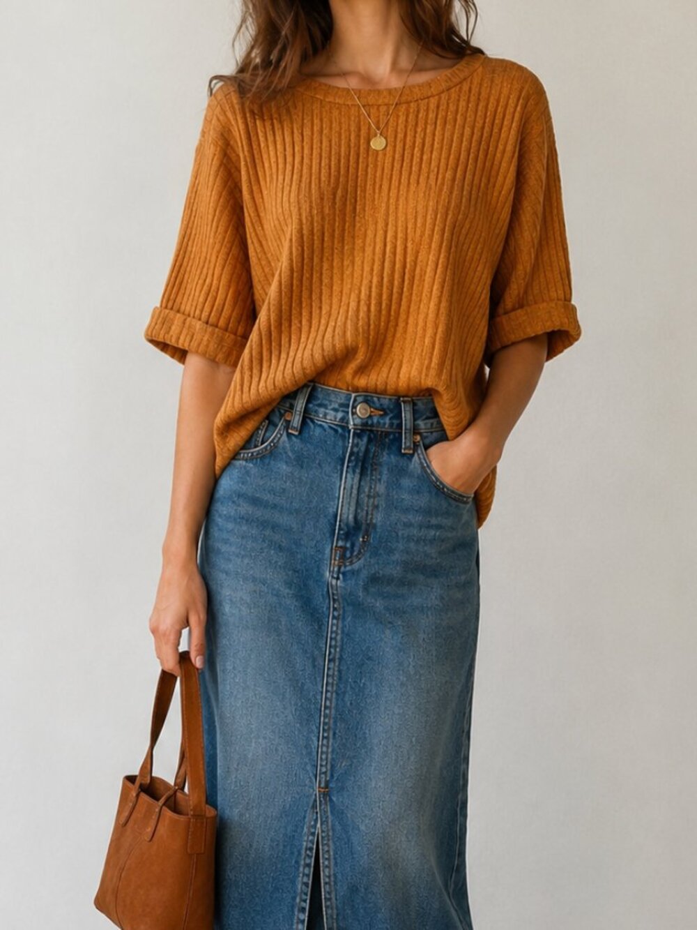 Bohemian Cabincore Ribbed Orange Sweater Size Small Slouchy Western Chic Boho